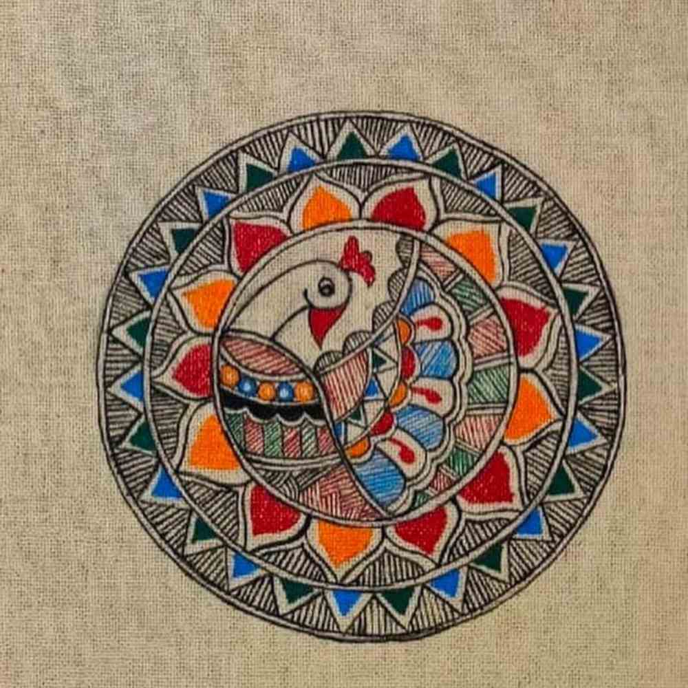 Tussar Saree with Madhubani Bride, Doli, and Kaahar Painting